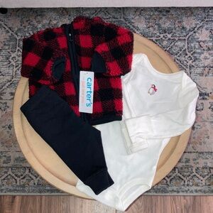 Carter's - Red and Black Buffalo Plaid Sherpa Hooded Jacket